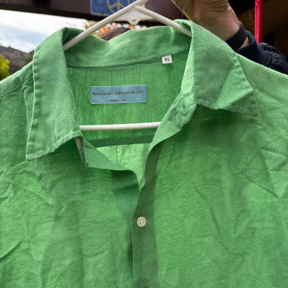 ALESSANDRO GHERARDESCHI Dress Shirt XL Green woven in paisley design long sleeve - Picture 8 of 10